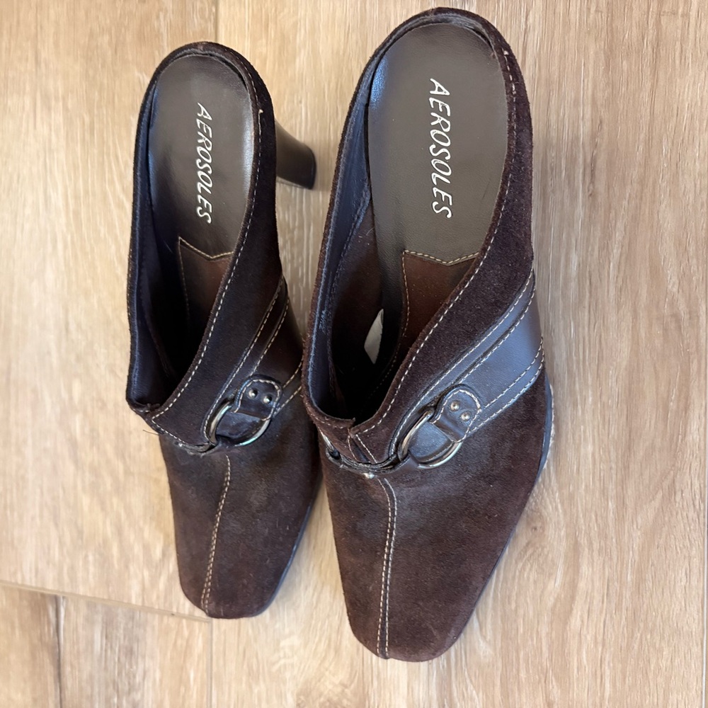 Aerosoles Women's Suede Brown Heeled Mules